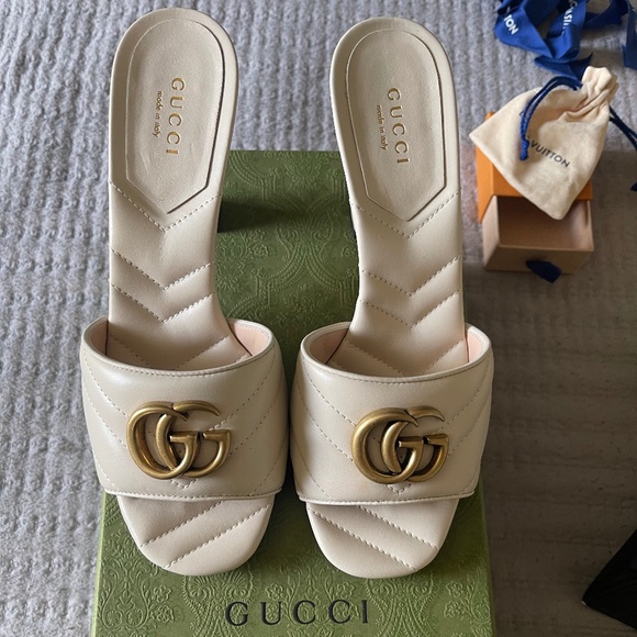 Gucci Shoes - Gucci Marmont 75MM GG Matelassé Mules Mystic White